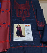 Dhanak Embroidered 3 Pcs Women Suit Blue Red