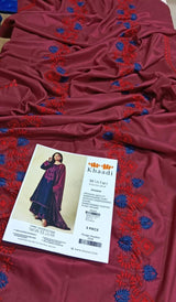 Dhanak Embroidered 3 Pcs Women Suit Blue Red