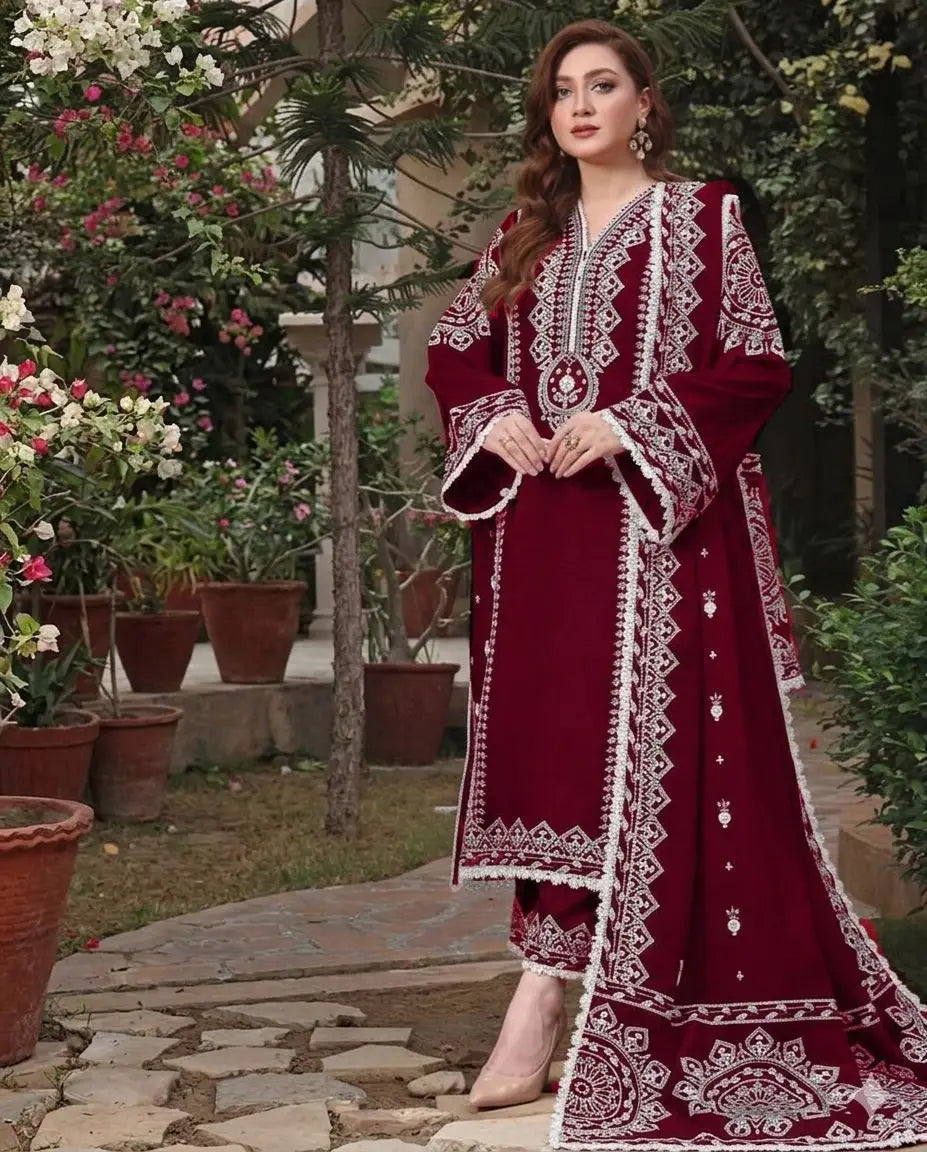 3 Pcs Women's Unstitched Embroidered Suit