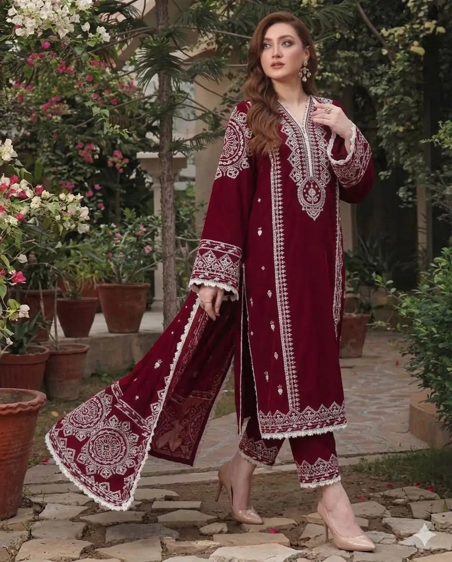 3 Pcs Women's Unstitched Embroidered Suit