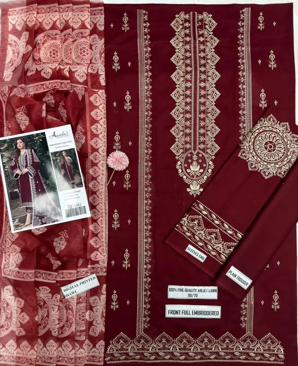 3 Pcs Women's Unstitched Embroidered Suit