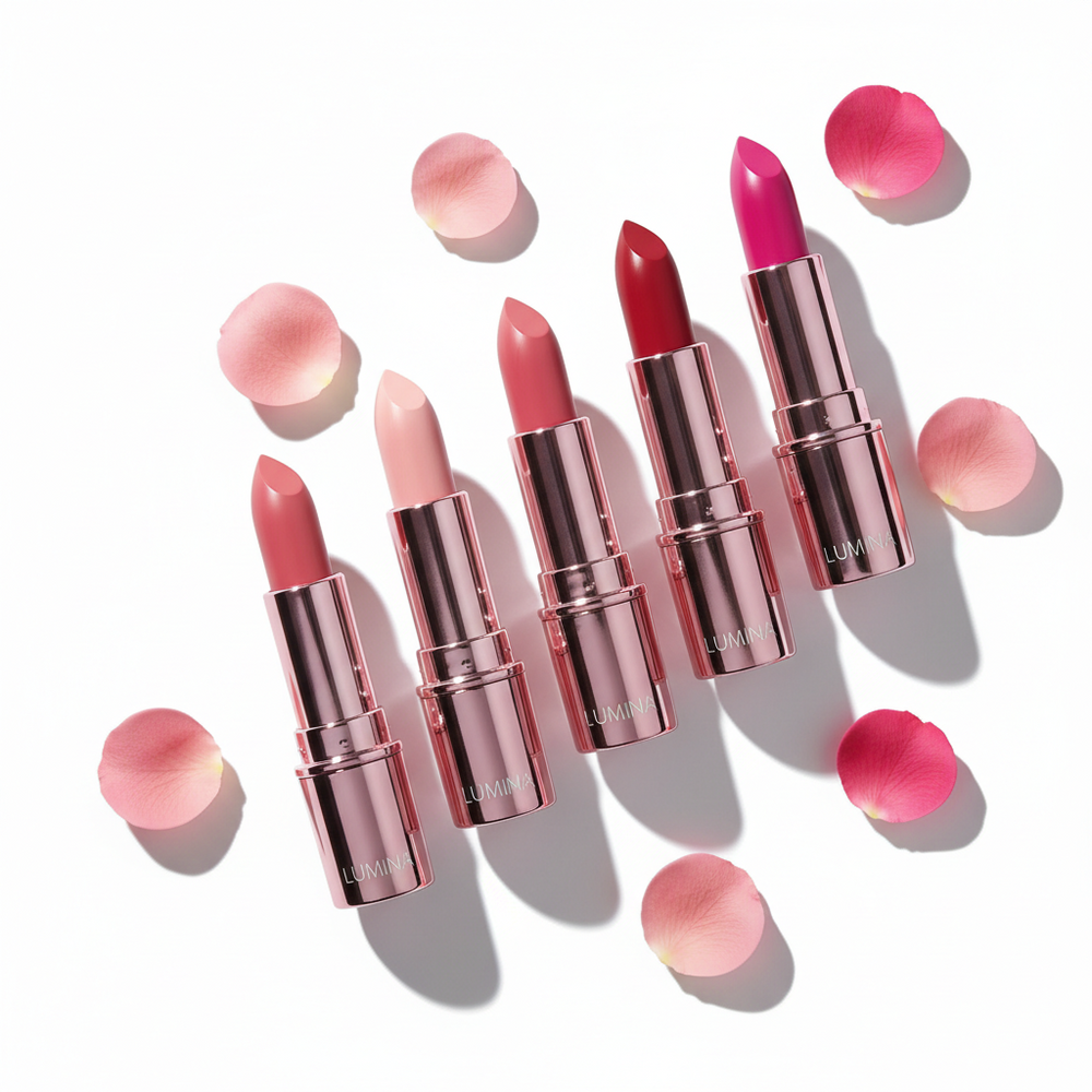High Pigment Lipstick Set 5 Colors Pink Metallic Caps